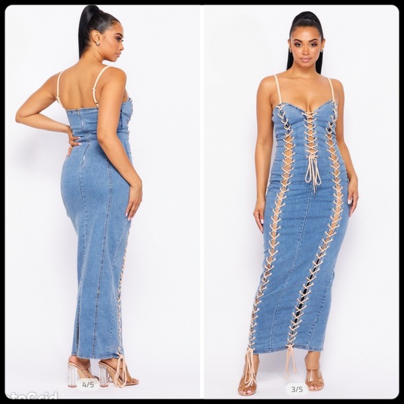 Laceup Denim dress - Picture 3 of 7